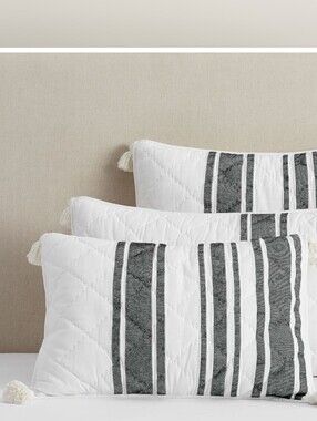 Mesa Striped Handcratted Cotton Quilted Sham  Set Of 2 NWT Black/ White
